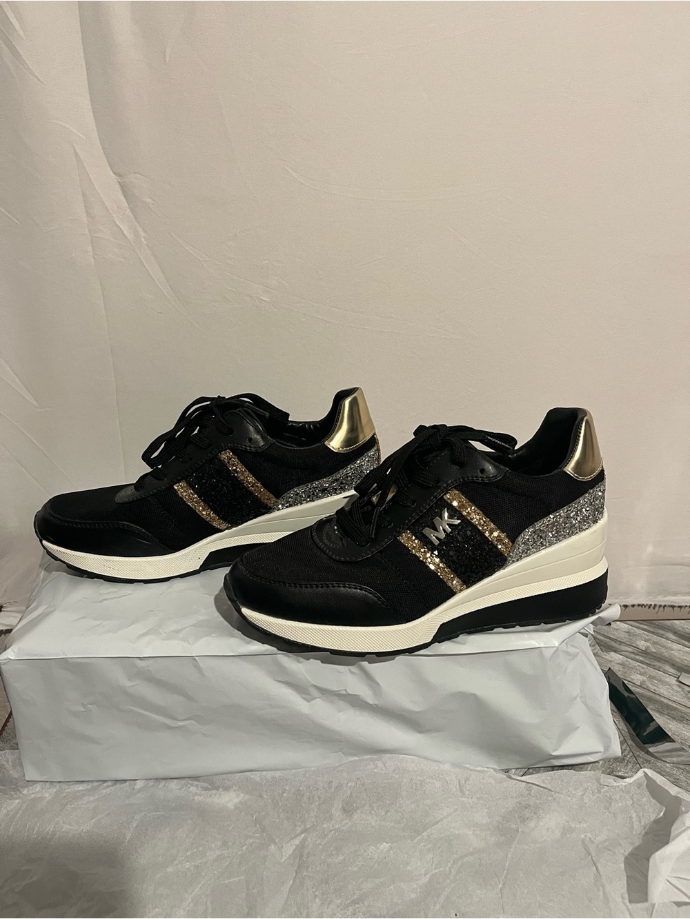 Michael Kors Black Sneakers with Gold & Silver Glitter Accents
